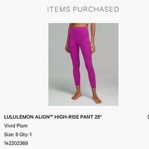 Lululemon ALIGN PANT HIGH-RISE 25” Size 8